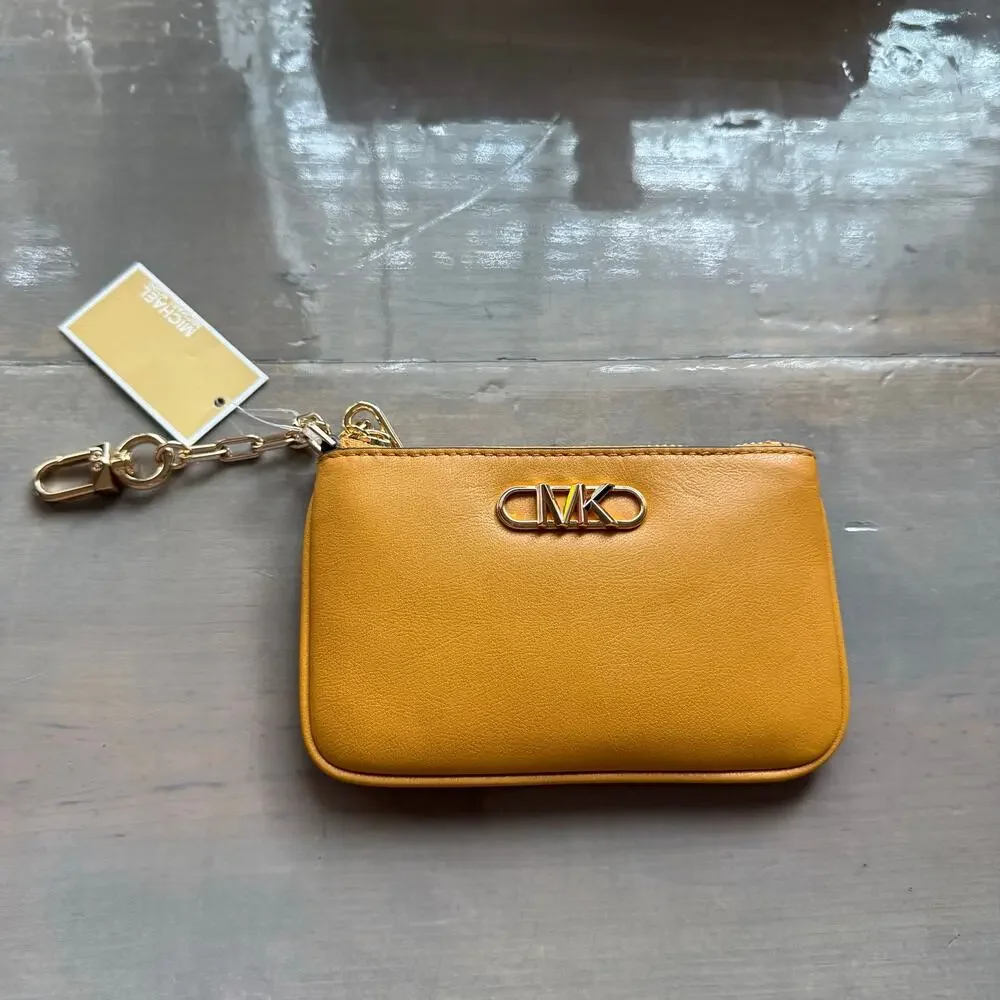 Michael Kors Parker Marigold Leather Zip Card Case Wristlet Wallet NWT